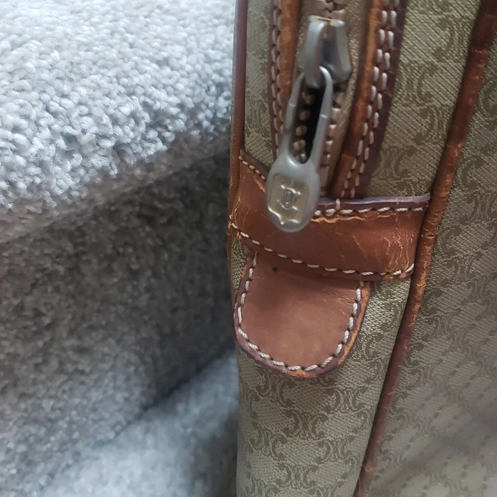 Celine Tan/Brown Leather/Coated Canvas Briefcase Document case Authentic Vintage